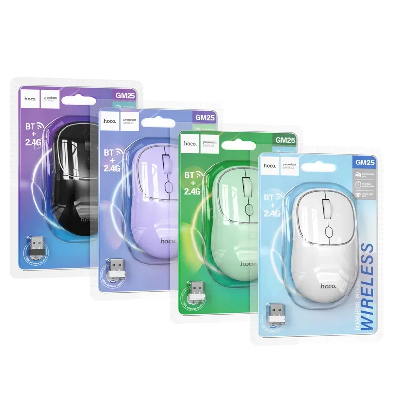 HOCO GM25 Dual-Mode Wireless Bluetooth 2.4G Silent Mouse – Black color